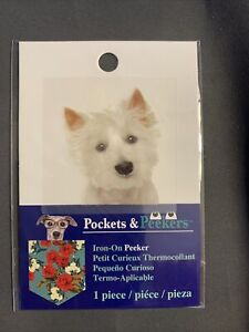 Pockets & Perkers Iron On Peeker West Highland Terrier blanc 3 pouces x 3 pouces neuf