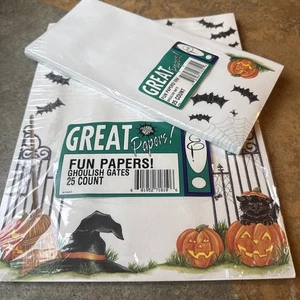 VTG GREAT PAPERS Stationery Paper Halloween 25 Sheets & Envelopes Bats Pumpkins - Picture 1 of 8