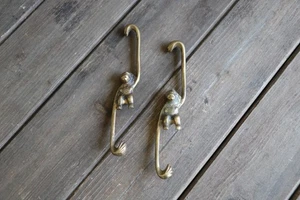 Vintage Messing Affe Wandhaken 2er Set Mid Century Tier Kleiderbügel Deko - Bild 1 von 7