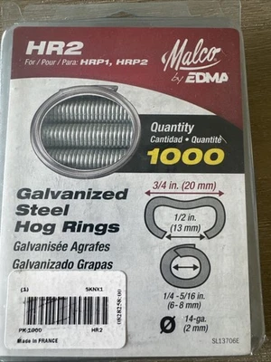 Malco HR2 Galvanized Steel Hog Rings 3/4” Pack of 1000 - Image 1 of 4