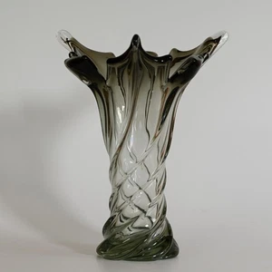 Jarrón de cristal de Murano hecho a mano Mid Century 26 cm de altura jarrón con punta vintage gris - Imagen 1 de 11