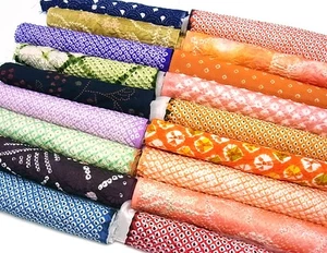 s027_Bundle, Japanese Kimono Silk Fabric Set, 18 pieces - Picture 1 of 12