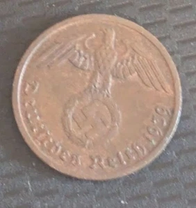 Germany Third Reich Coin  2 Reichspfennig  1939 F  with swastika - Picture 1 of 2