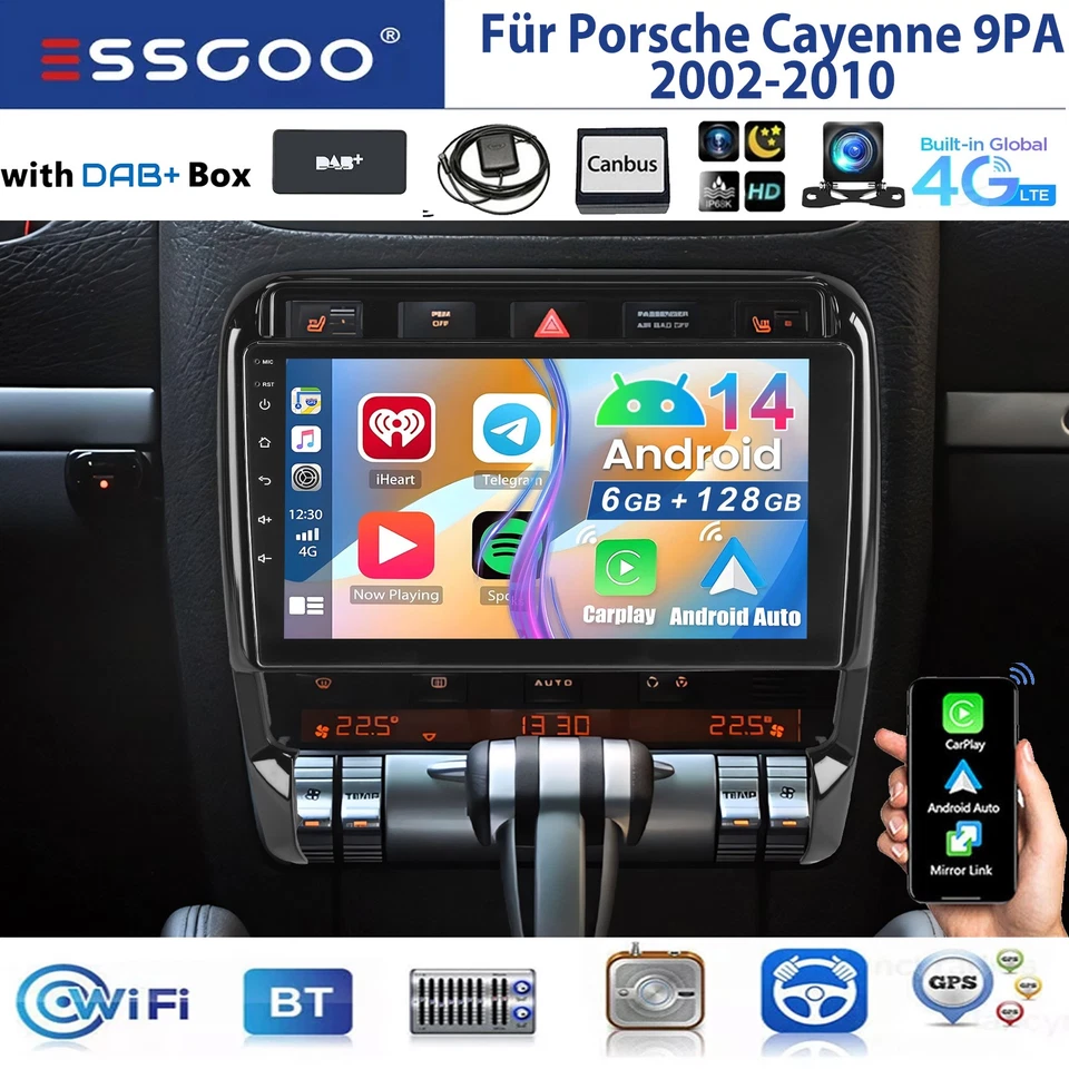 DAB+ CarPlay Android 14 Autoradio GPS NAVI KAM BT 6+128G Für Porsche Cayenne 9PA - Bild 1 von 4