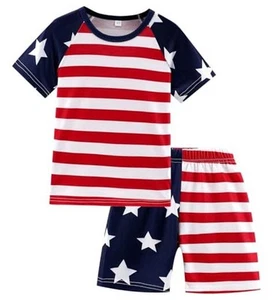 Little Boys 2 Piece Short Pajamas Train Shark Sleepwear 7 Years B-flag/Red - Picture 1 of 8