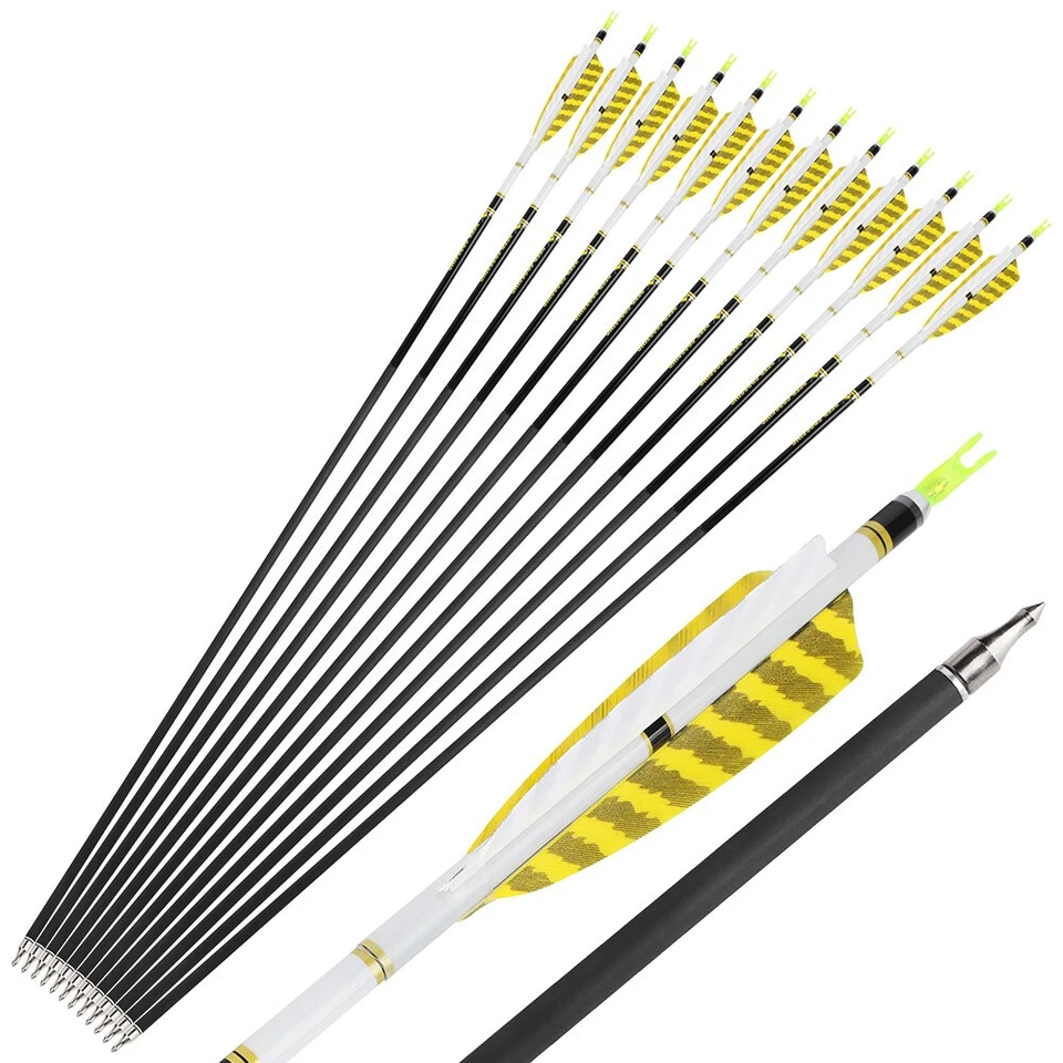 Pure Carbon Arrows SP300-800 Feathers ID6.2 Compound Recurve Bow Archery Hunting - Image 1 of 4