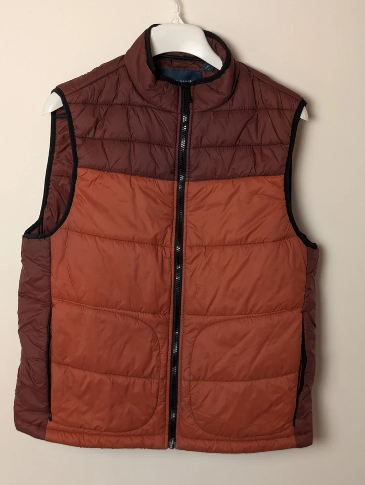 Мужской пуховик Perry Ellis жилет M коричневый оранжевый без рукавов на молнии стеганый - Изображение 1 из 4