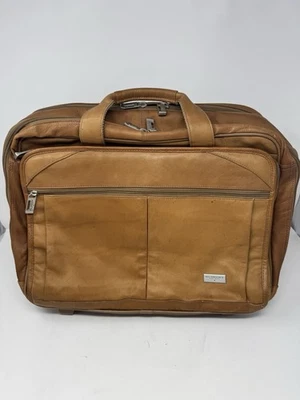 US Luggage New York Brown Laptop Bag Carry On, Wheels Leather Solo Briefcase - Image 1 of 4