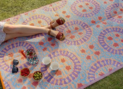 Boho Outdoor Rug | Woven Waterproof Plastic, Lightweight Mat with Geometric Patt - image 1 of 4