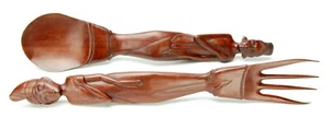 Arte para tallar madera roja de Bali: tenedor y cuchara para ensaladas. Increíble trabajo de talla. Super. - Imagen 1 de 5
