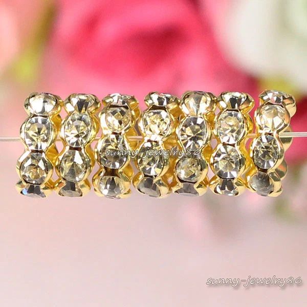 Gold Plated Czech Crystal Rhinestone Wavy Rondelle Spacer Beads 4mm,6mm,8mm,10mm - Image 1 of 1