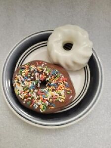 2 Faux Fake Ceramic Food Sweets Desserts DONUTS Sprinkles & Icing Display Stage 