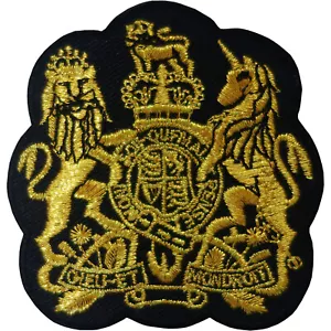 Royal Coat of Arms Patch Iron Sew On Embroidered Badge UK England GB Black Gold - Picture 1 of 1