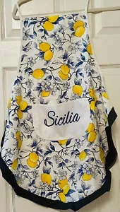 Hermoso Delantal de Cocina de Algodón Sicilia Limones Azul, Blanco, Amarillo Cocina Sicilia - Imagen 1 de 4