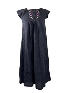 Tradim Paris Womens Midi Black Cotton Loose Fitting Dress Floral Embroidery Pink - Picture 1 of 20