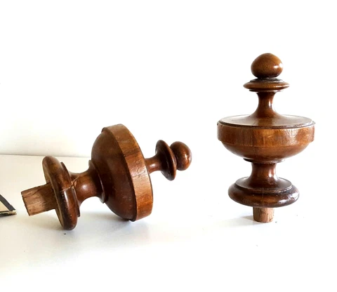 Carved wood post finial toppers 5.39 in - French antique architectural salvage Cover