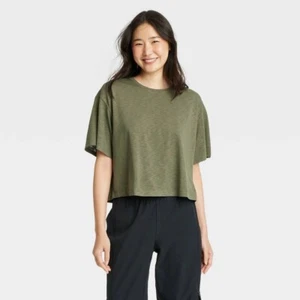 Women's Boxy Open Back Cropped Short Sleeve Shirt - JoyLab New - Picture 1 of 1