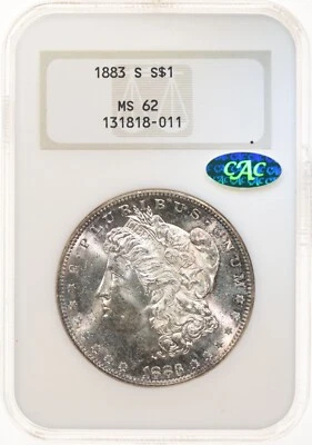 1883-S $1 NGC MS62 CAC Morgan Silver Dollar - Fatty Holder - Image 1 of 4