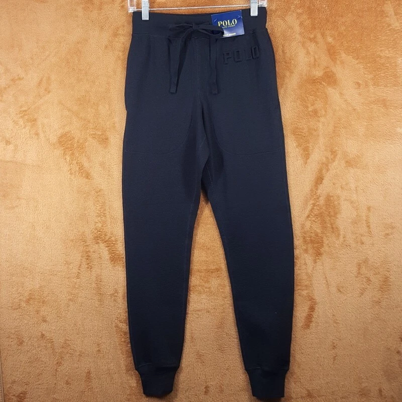POLO RALPH LAUREN Pants Mens Small Black Drawstring Jogger Waffle Thermal Logo - Image 1 of 4