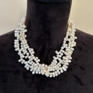 Necklace Twin Pearl 3 Triple Strand Vintage Beautiful Luster Rare Elegant - Picture 1 of 20