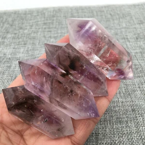 4 piezas Natural Ahumado Amatista Cuarzo Doble Obelisco Cristal Varita Punto Curación SX - Imagen 1 de 10