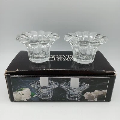 Forever Crystal 3" Candle Holders Clear Glass Round Faceted Set Of 2 Vintage  - Image 1 of 4
