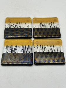 Elegant Paul Caulson Fused Glass Coasters with Blue Peacock & Confetti Set Of 4 - Picture 1 of 9