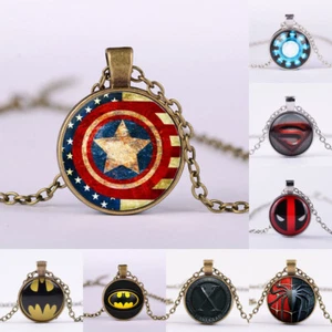 Superhero Alloy Time Gem Glass Dome Cacochon Pendant 19" Necklace/ 16 Styles/ - Picture 1 of 18