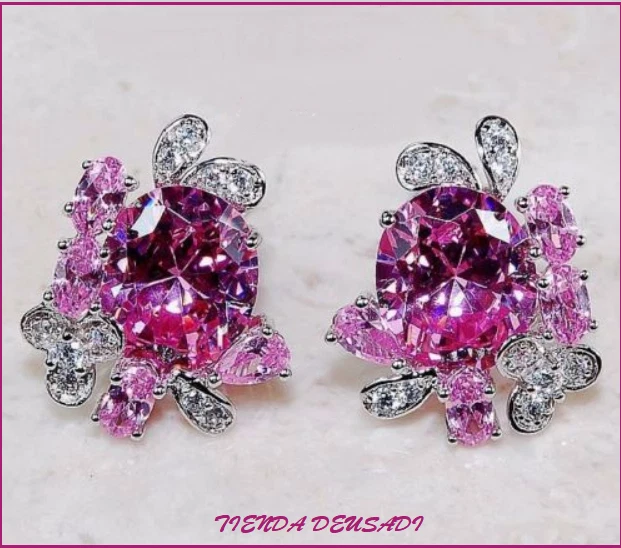 Belle Pendenti Argento Con Zaffiro Pink 8 Punti E Zirconi Originale Brasile - Immagine 1 di 1