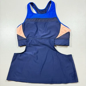 ATHLETA Women’s Medum Swim Tankini Side Cut Out Navy Blue Peach Color Block - Picture 1 of 3