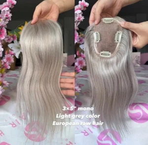 Sliver Gray Topper Human Hair Mono Base Invisible Human Hair Toppers for Women - Picture 1 of 10
