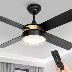 52" Ceiling Fan with Light and Remote Control 4 Blade Dimmable Memory Function - Picture 1 of 18