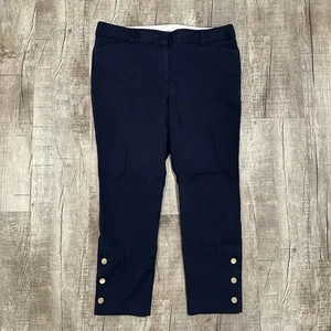 Talbots Hampshire Ankle Pants Size 16 Navy Blue Stretch Gold Button Hem Slim - Picture 1 of 11