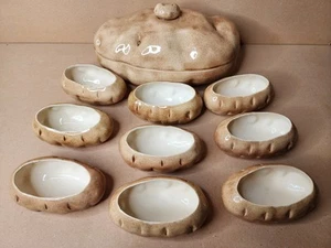 Vintage 1980s Ceramic Hand Painted Potato Soup Tureen & 9 Potato Bowls - Picture 1 of 24