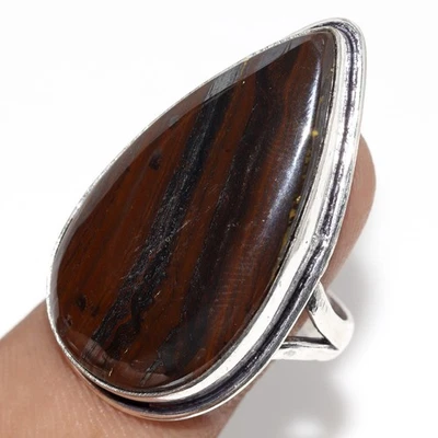 Iron Tiger Eye 925 Silver Plated Gemstone Handmade Ring US 8 Chunky Jewelry J408 - image 1 of 3