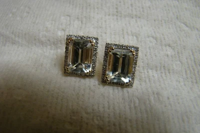 🌺 Aretes vintage de aguamarina y diamantes de oro amarillo de 14K Foto 1 de 4