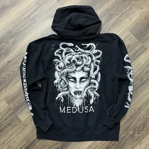 Y2K Medusa Hoodie Sleeve Hits Mens Size L Black Pullover VampireFreaks - Picture 1 of 3