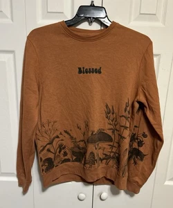 Blind Rooster Pullover Fleece Wickeloptik, Amber mit Pilzmuster, Größe M - Bild 1 von 14