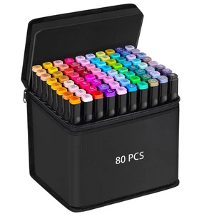 80 Farben Alkoholmarker, Dual Tip Permanent Art Marker mit schwarzem Koffer... - Bild 1 von 8
