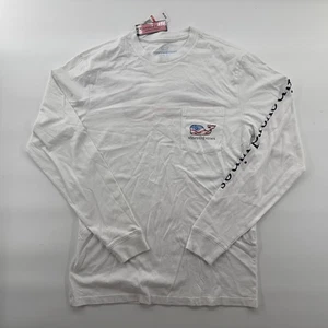 Lote 2 Camisetas Vineyard Vines Manga Larga Bolsillo Blanco Bandera EE. UU. Ballena y Coche de Playa - Imagen 1 de 9