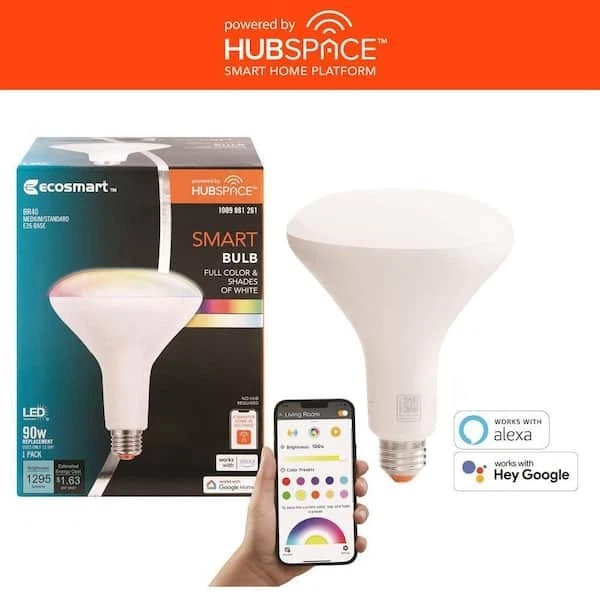 Eco Smart 90-Watt Equivalent Smart BR40 Color Changing CEC LED Light Bulb... - Image 1 of 4