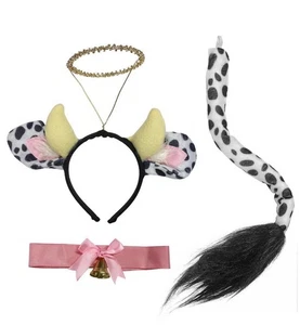 Womens Adult HOLY COW Halloween Costume Kit-- Headband Ears Halo Tail Bell NWT - Picture 1 of 2