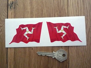 ISLE OF MAN Wavy Flag Style STICKERS 3" Pair TT Manx GP Bike Motorcycle Helmet - Picture 1 of 1
