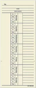 Adams Time Cards, Weekly, 2-Sided, Overtime Format, 3-3/8" x 8-1/4", Manila - Picture 1 of 3