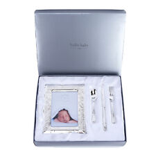 Silverplated Christening Day Frame & Cutlery Set Baby Gift