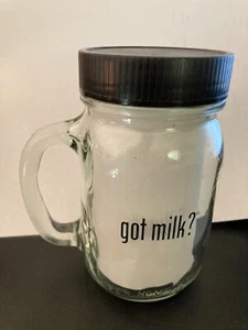 NEW got milk? CLEAR GLASS MUG WITH BLACK LID "FREE SHIPPING" - Picture 1 of 4