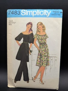 Simplicity Schnittmuster 7483 Schulterfreies Kleid Tunika Hose Gr. 8 Vintage ungeschnitten - Bild 1 von 7