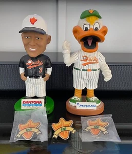 LONG ISLAND DUCKS BOBBLEHEADS quacker jack / harrelson 3 / DUCK PINS lot of 5 - Picture 1 of 8