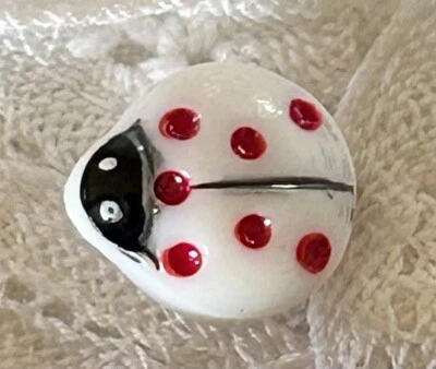 Vintage White Glass Realistic LADYBUG Button. Red & Black Paint Detail. 1/2 Inch - Image 1 of 3