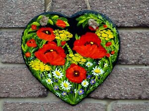 Original Handpainted 8" Slate Heart "Cottage Garden #16" by Judith Rowe